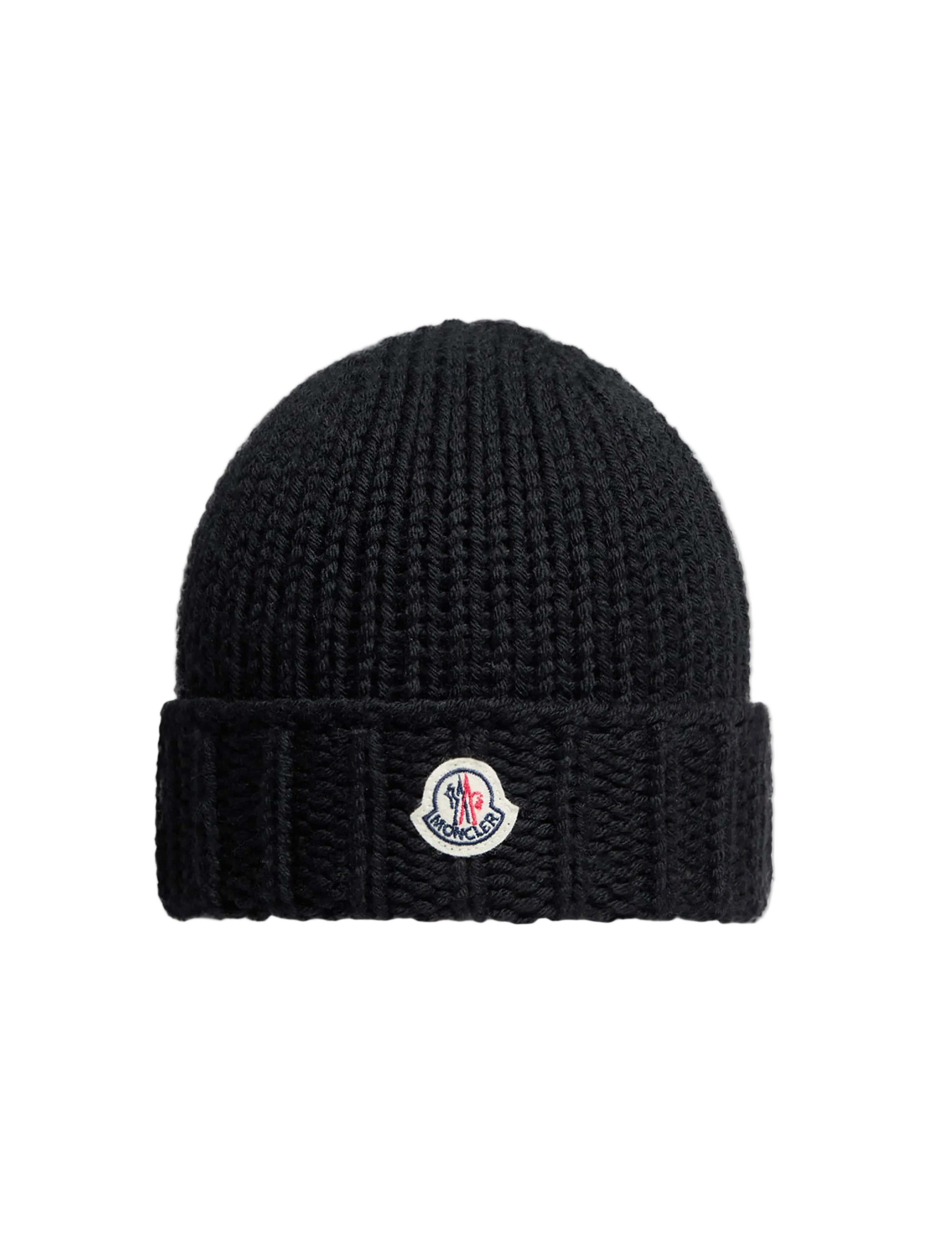 Front View of Moncler Enfant Girls Wool Knit Black Beanie MONA5202105298